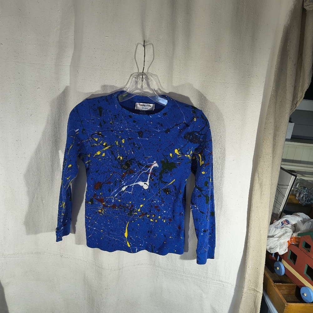 Boys 8/10 Blue LS Thermal Top With Unique Street Wear Art By Timothy Designs